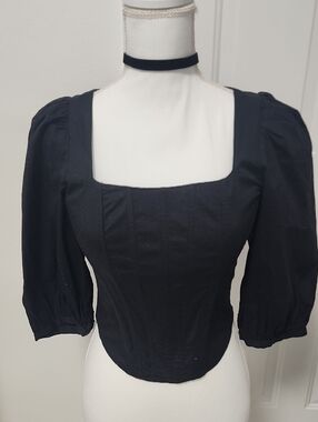 Jason Wu Black Square-Neck Puff Sleeve Top